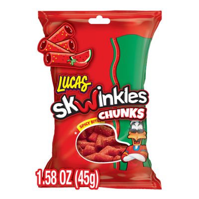 Lucas Skwinkles Candy Chunk Watermelon Flavored with Tamarind Filling 1.60oz, 6 pieces Pack