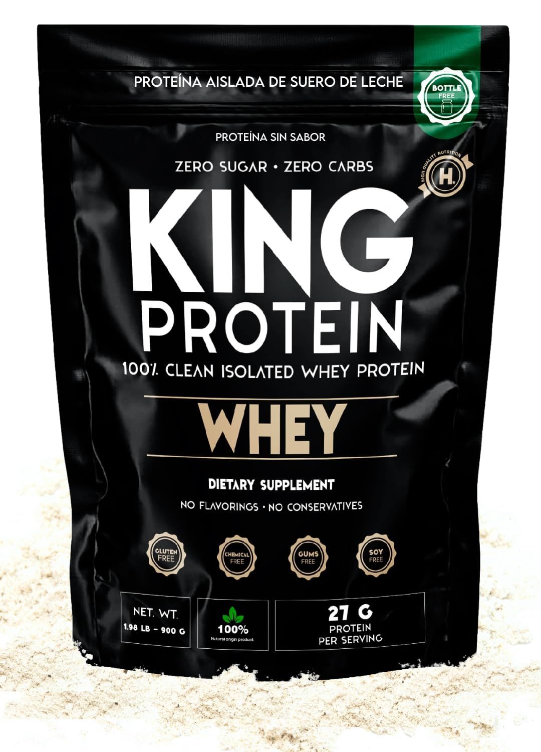 KING Protein Clean Whey Isolate Protein Powder Unflavored  27g per Serving w/Organic BCAA  Pre-Post Training  100% Natural  No Carbs  Preservatives &amp; GMO, Soy and Gluten Free  30 Servings