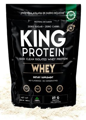 KING Protein Clean Whey Isolate Protein Powder Unflavored  27g per Serving w/Organic BCAA  Pre-Post Training  100% Natural  No Carbs  Preservatives &amp; GMO, Soy and Gluten Free  30 Servings