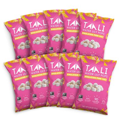 Taali Himalayan Pink Salt Water Lily Pops (10-Pack) - Roasted Fox Nuts Makhana Snack  Crunchy Indian Healthy Snacks  Protein-rich, Vegan, Gluten Free, Non GMO  Individual 0.8 oz Bags