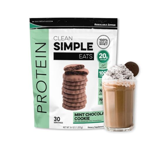 Clean Simple Eats Mint Chocolate Cookie Whey Protein Powder, Natural Sweetened and Cold-Processed Whey Protein Powder, 20 Grams of Protein (30 Servings)