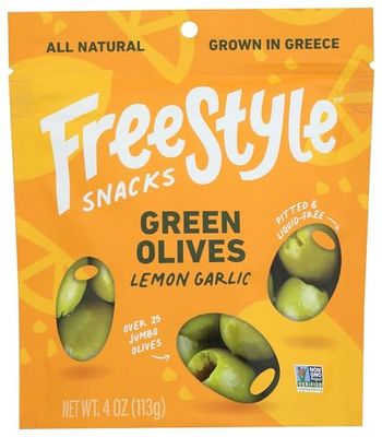 Freestyle Snacks Lemon Garlic Green Olives, 4 OZ