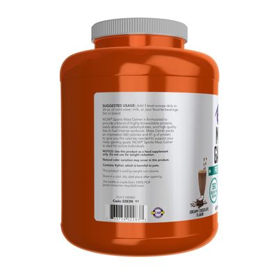 NOW Foods Sports Mass Gainer Protein Powder, Creamy Chocolate Flavor, Pea and Whey Protein Blend, 5.5 lbs.