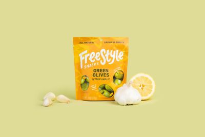 Freestyle Snacks Lemon Garlic Green Olives, 4 OZ