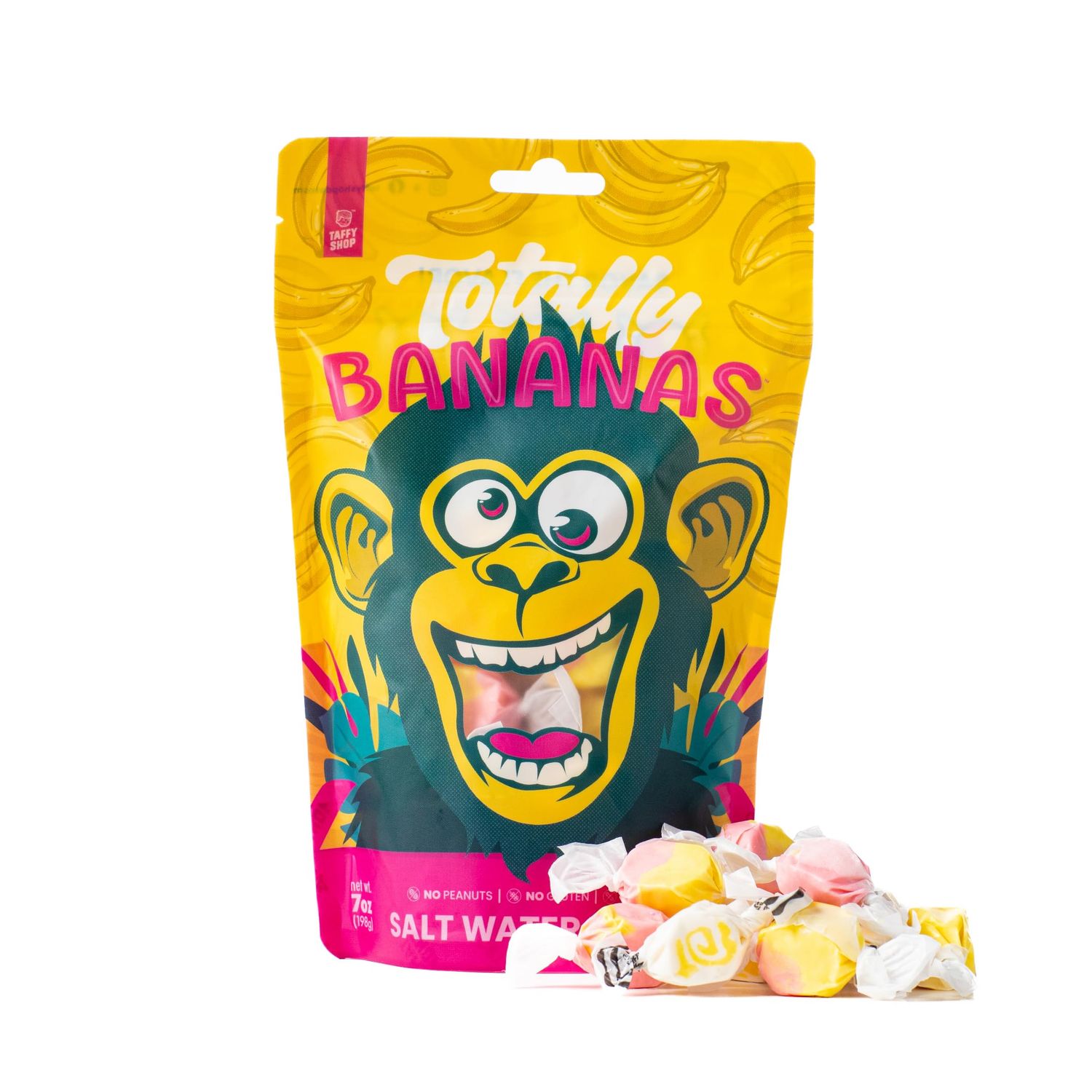 Taffy Shop Totally Bananas, Salt Water Taffy - Assorted Gourmet Soft Chewy Candy, Variety Pack, Bulk Sweet Snack, Fresh Gift &amp; Gluten-Free, 35 Individually Wrapped Pieces (7oz)