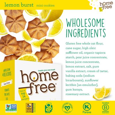 Homefree Mini Lemon Burst Cookies, Gluten Free, Nut Free, Vegan, School Safe and Allergy Friendly Snacks, 5 Oz Box (Pack of 1), Made In USA
