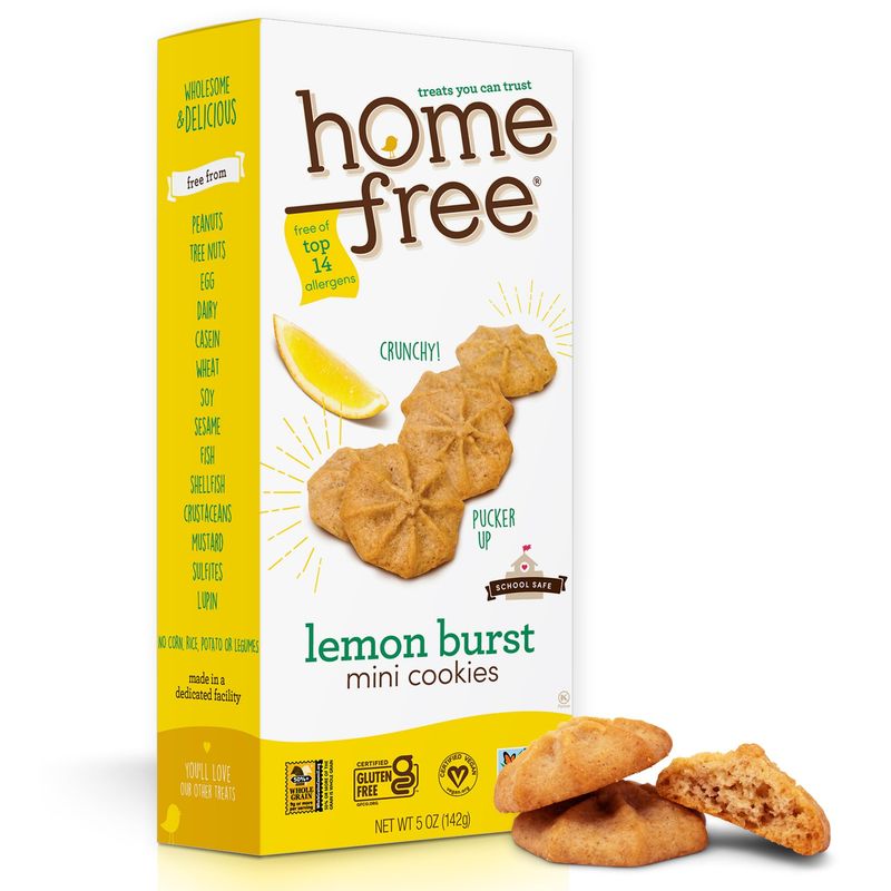 Homefree Mini Lemon Burst Cookies, Gluten Free, Nut Free, Vegan, School Safe and Allergy Friendly Snacks, 5 Oz Box (Pack of 1), Made In USA