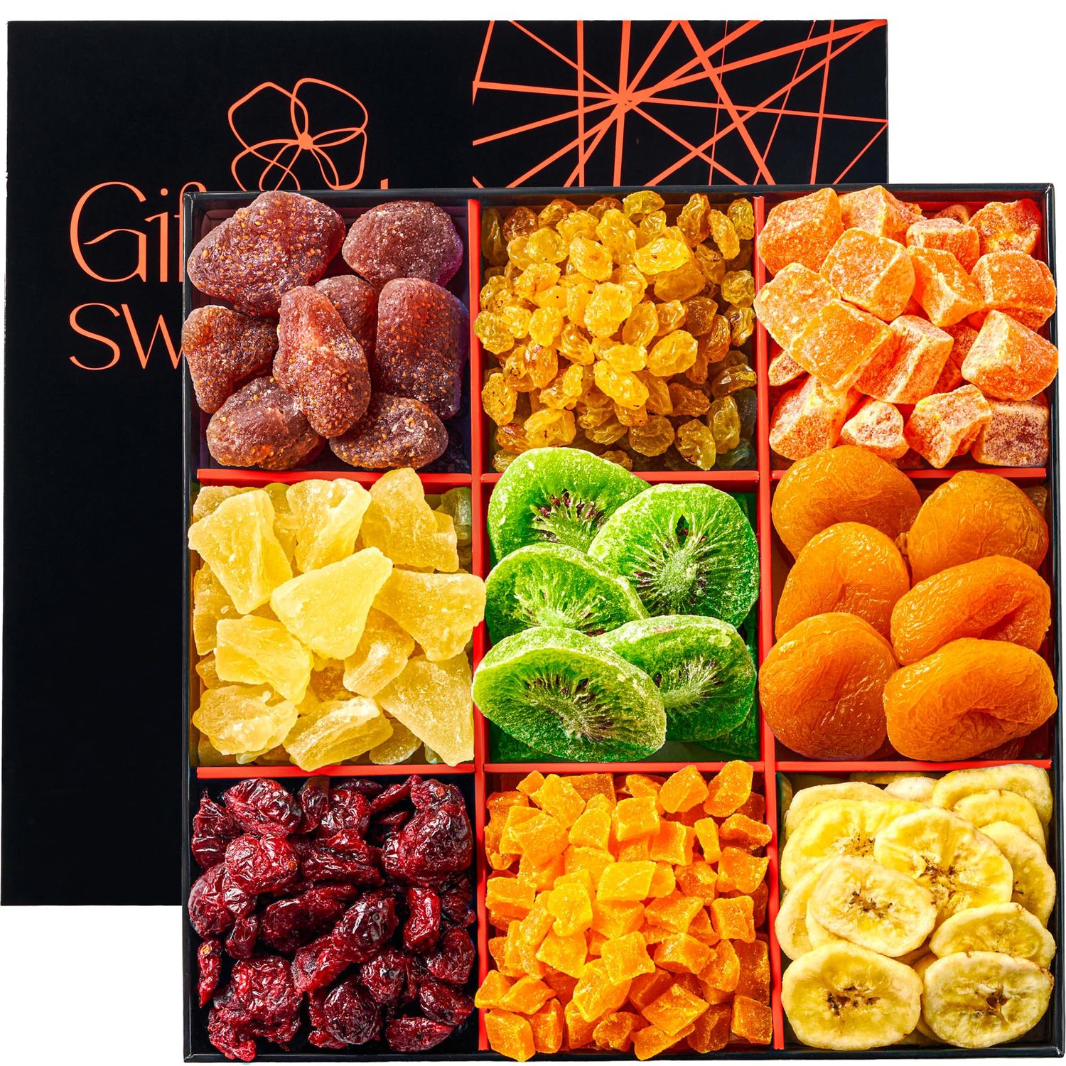 Dried Fruit Gift Basket - 9 Sectional - Tropical Arrangement - Gourmet Snack Box for Birthday, Anniversary, Corporate Gifting, Sympathy, Care Package, Get Well