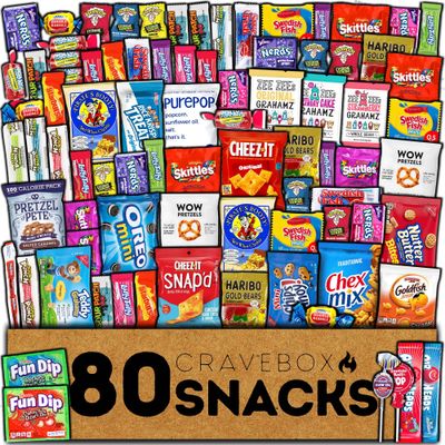 CRAVEBOX Snack and Candy Box (80 Count) Easter Variety Pack Bundle Assortment Gift Adults Kids Care Package Boyfriend Birthday Office College Boys Men Students Food College Back to School