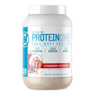 NutraOne ProteinOne Whey Protein Promote Recovery and Build Muscle with a Protein Shake Powder for Men &amp; Women (Strawberry Milkshake, 2 LB)