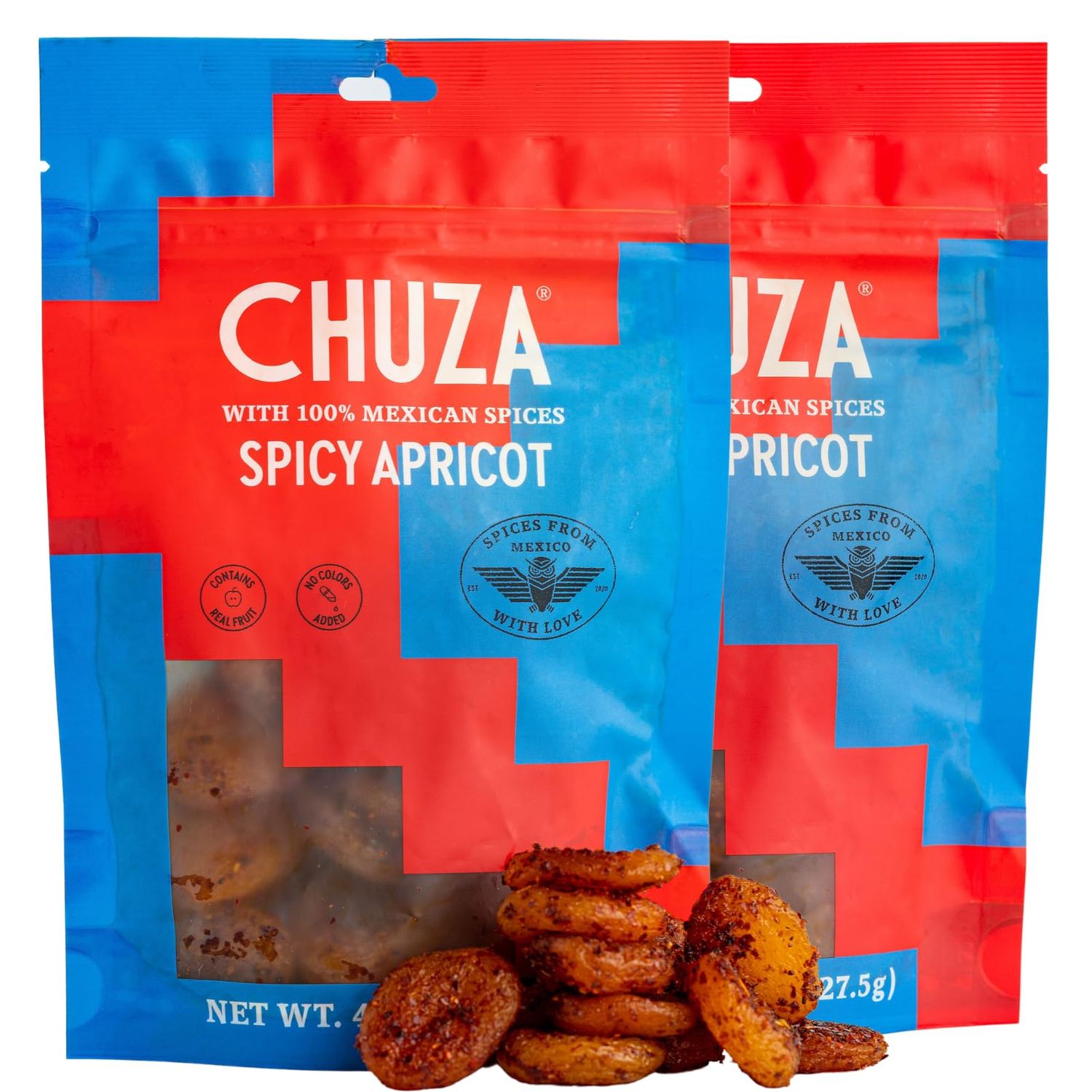 CHUZA Spicy Dried Apricots, Mexican Snacks Chili Apricot Dried Fruit, Spicy Mexican Candy for Adults and Children, Natural Dried Apricots-2 Pack
