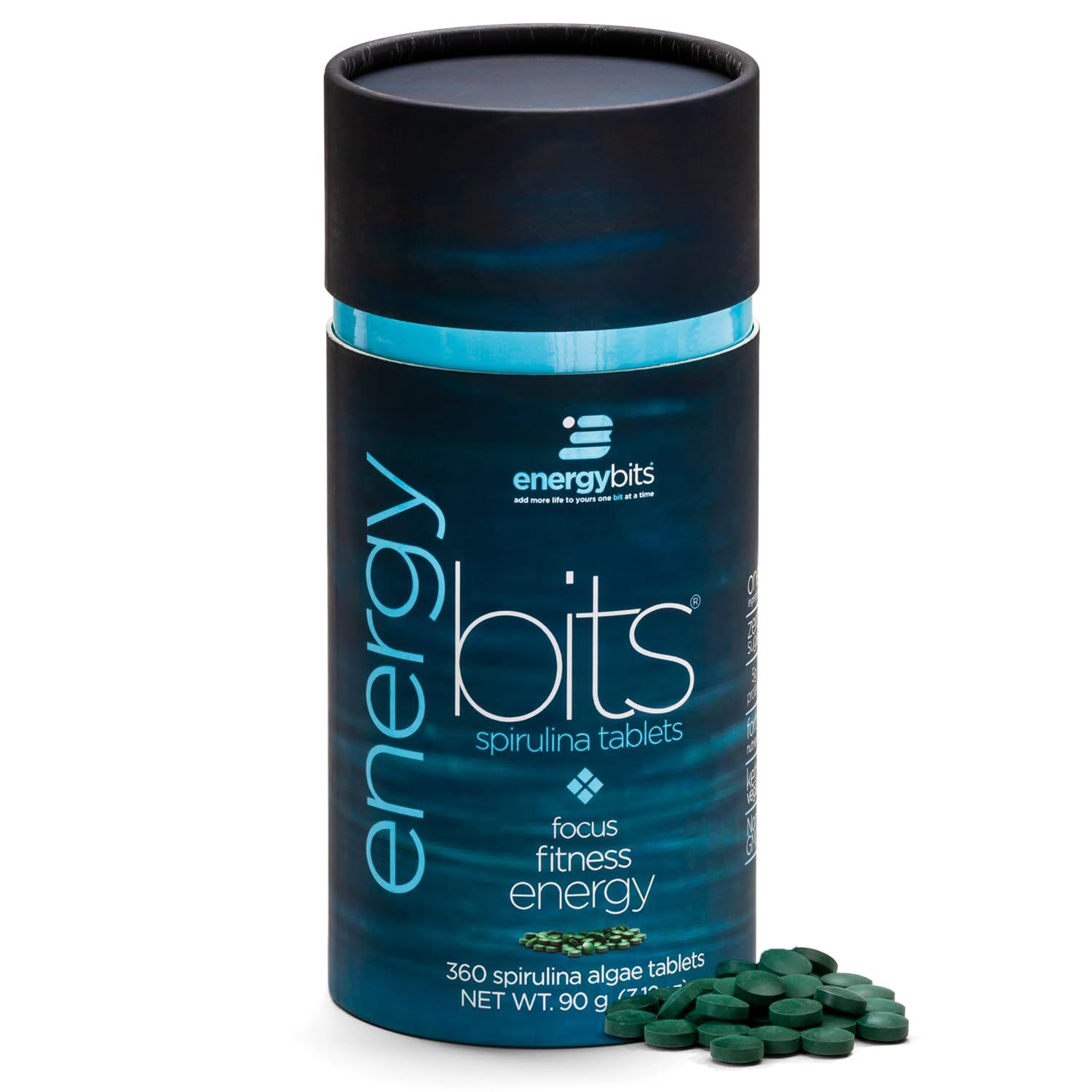 ENERGYBITS - Organic Spirulina Tablets - Plant-Based Algae Superfood - for Focus, Fitness, Energy - Plant Protein - Gluten Free - Collagen, Vitamin B12, Omega 3 - Keto &amp; Vegan - 360 Algae Tablets