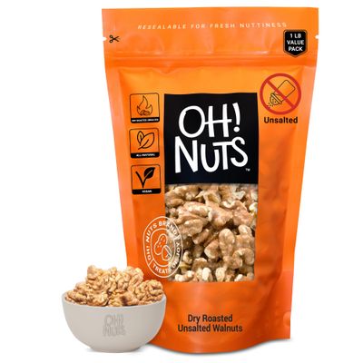 Oh! Nuts Dry Roasted Unsalted Walnuts - Packed in 1 LB Resealable Bulk Bag - Fresh &amp; Healthy Keto Snacks - For gourmet Baking &amp; Cooking, Salad, Smoothies