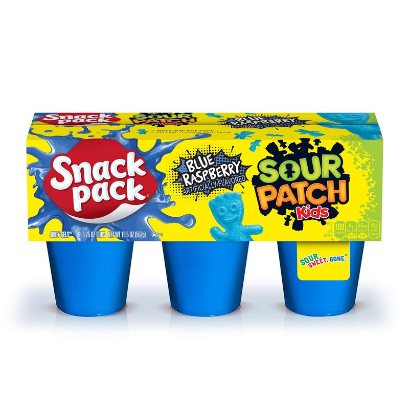 Snack Pack Sour Patch Kids Juicy Gels, Blue Raspberry, 3.25 oz. 6-Count (Pack of 8)