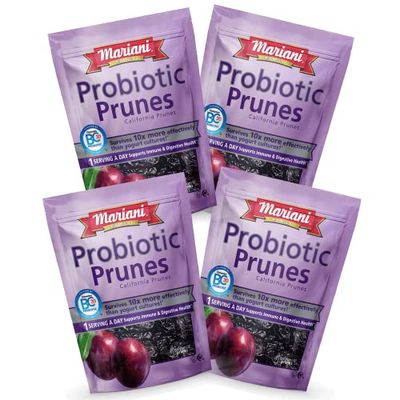 Mariani - Probiotic Pitted Prunes - 7oz (Pack of 4) - Supports Immune &amp; Digestive Health - Gluten Free , Vegan, Resealable Bag - Healthy Snack for Kids &amp; Adults