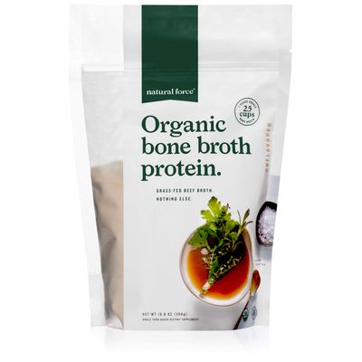 Natural Force - Pure Organic Bone Broth Protein Powder, Grass-Fed &amp; Keto Certified, Types I, II &amp; III Collagen, Unflavored, Perfect for Soups &amp; Cooking, 10.8 oz