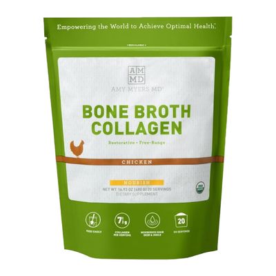 Amy Myers MD Bone Broth Collagen Powder - Type II Collagen Protein Powder from Organic Chicken Bone Broth - Supports Hair, Skin, Nails, Bones &amp; Joints Health - Keto Friendly, 20 Servings (Chicken)