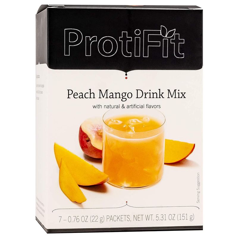 PROTIFIT - High Protein Fruit Flavored Powder Drink Mix, 15g Protein, Low Calorie, Sugar Free, Ideal Protein Compatible, 7 Servings Per Box (Peach Mango)