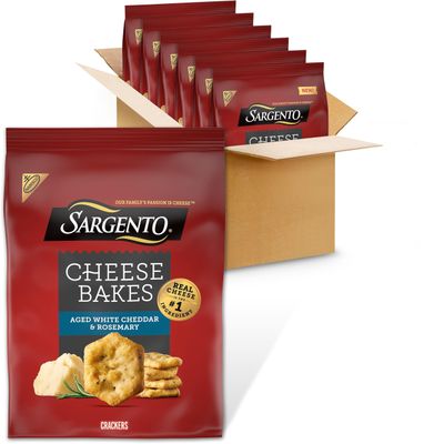 Sargento Cheese Bakes Aged White Cheddar and Rosemary Crackers, Cheese Crackers, Lunch Snacks, Bulk Snacks, 6-4.5 oz Bags