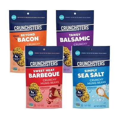 Crunchsters Crunchy Sprouted Mung Beans, Plant-Based Protein Super-Snack and Salad Topper, Gluten-Free, Nut-Free, Vegan, 6g Protein/Serving, 4oz. Bags (4 Pack, Variety)