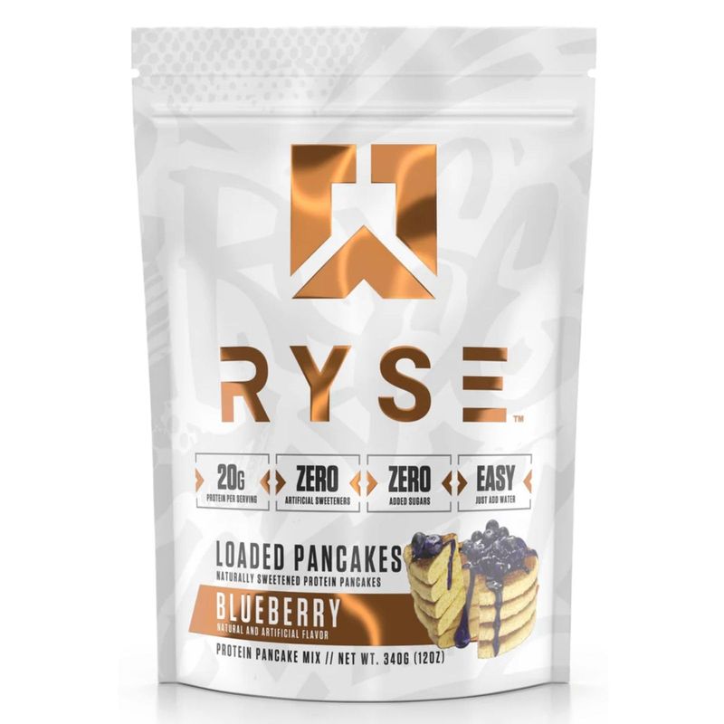 RYSE Loaded Protein Pancake &amp; Waffle Mix - Blueberry - Naturally Sweetened Breakfast with 21g Protein, 3g MCTs and 2g Fiber - No Added Sugar - High Protein Snack for Clean Energy - 6 Servings
