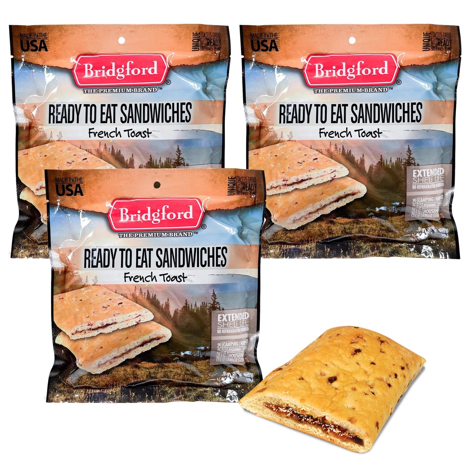 Bridgford Filled French Toast - Shelf-Stable Breakfast Snack - 3 Pack - Nutritious Survival Food for Camping, Emergency Food Supply, Outdoor Adventures, and Survival Kits