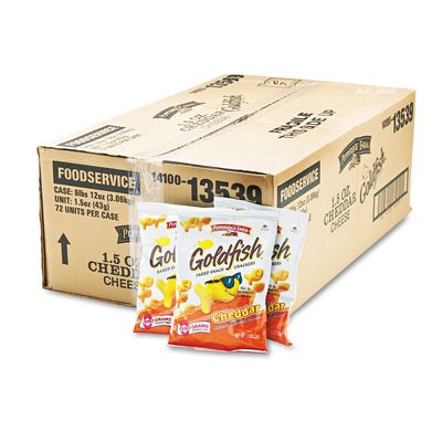 Pepperidge Farm 13539 Goldfish Crackers, Cheddar, Single-Serve Snack, 1.5oz Bag, 72/Carton