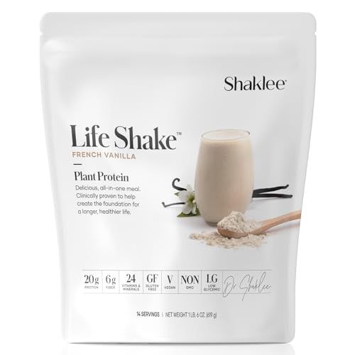 Shaklee Life Shake Plant Protein French Vanilla - Complete Meal Replacement with 20g Protein, 6g Fiber, 24 Vitamins &amp; Minerals - Supports Satiety &amp; Healthy Weight - Non-GMO - 14 Servings