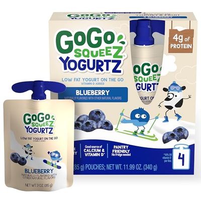 GoGo squeeZ yogurtZ Blueberry, 3 oz. (4 Pouches) - Kids Snacks Made from Real Yogurt Fruit - Pantry Friendly Snack, No Fridge Needed - No Preservatives - Kosher Certified - Gluten Free Snacks for Kids