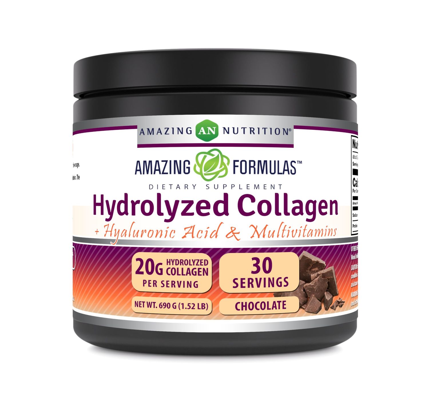 Amazing Formulas Hydrolyzed Collagen with Hyaluronic Acid &amp; Multivitamins Supplement  30 Servings Powder  660 Grams  Chocolate Flavor