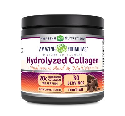 Amazing Formulas Hydrolyzed Collagen with Hyaluronic Acid &amp; Multivitamins Supplement  30 Servings Powder  660 Grams  Chocolate Flavor
