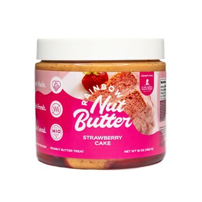 Rainbow Nut Butter, Strawberry Cake Peanut Butter, Spread, Treat, Snack, Dessert, Strawberry Chocolate Chips, Strawberry Frosting, High Protein Flavored Nut Butter, (16 oz Jar).