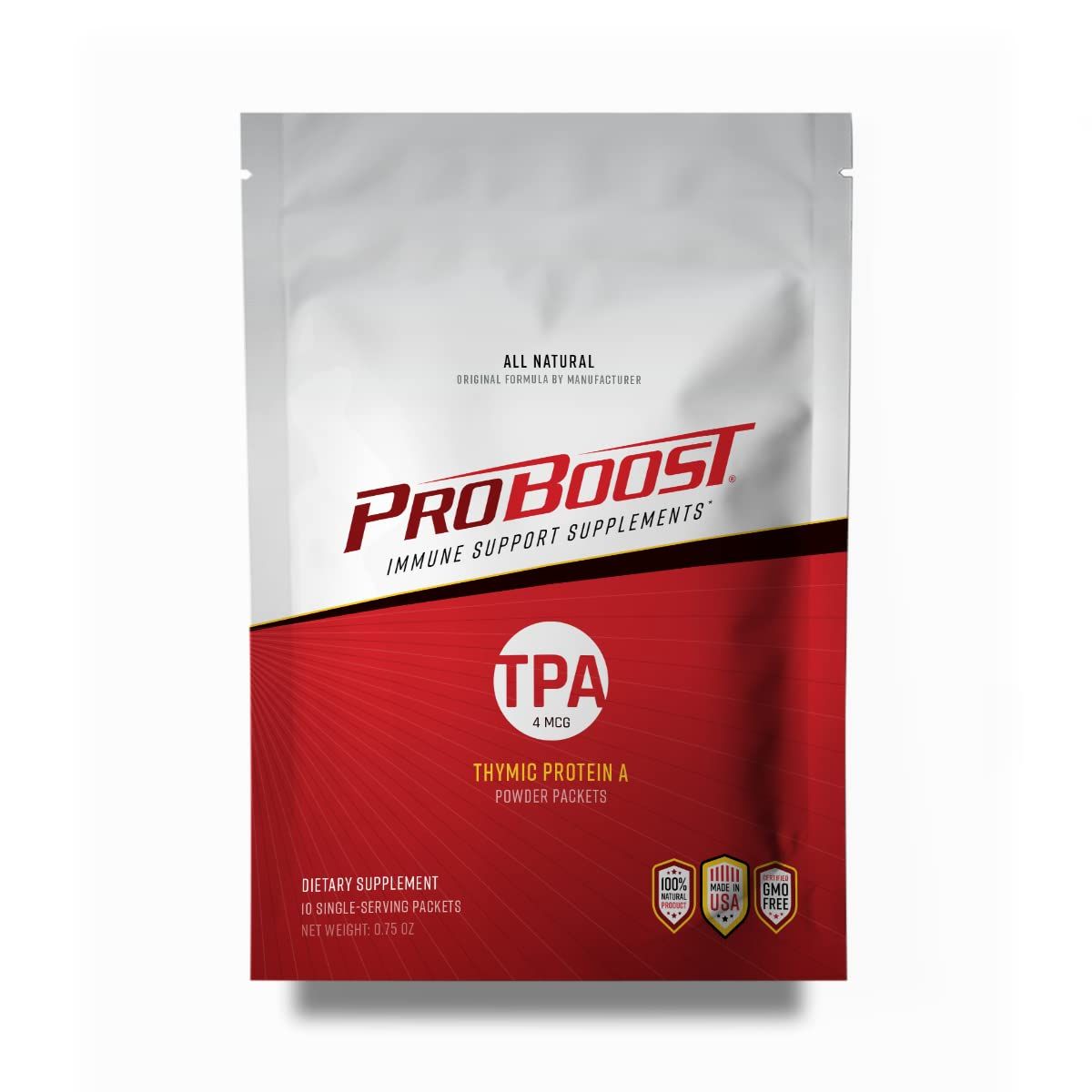 ProBoost Thymic Protein A Powder Packets (4 McG TPA) - Immune System Support Supplement - All Natural, Non-GMO Formula - 10 Packets