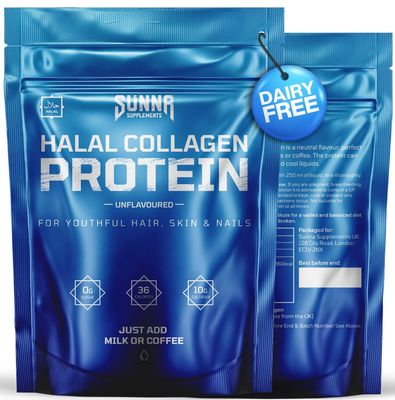 SUNNA SUPPLEMENTS - Halal Bovine Collagen Protein Powder for Hair Skin Nails and Joints - Type (I, III) Hydrolysed Premium Bovine Collagen Peptides for Women and Men  Gluten Free  Unflavoured