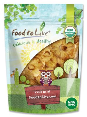 Food to Live Organic Dried Pineapple Rings, 1 Pound Non-GMO, Flavorful Chewy Fruit Snack, Vegan, Unsulfured, No Sugar Added, Bulk, Addition to Desserts, Cakes, Pies, No Sulphites, Unsweetened