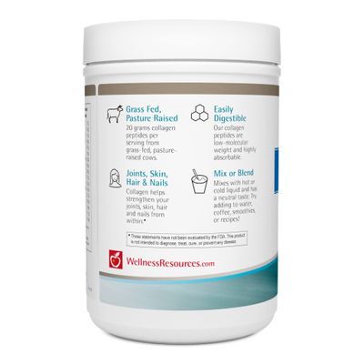 Wellness Resources Collagen Peptides - Pasture Raised, Grass Fed 100% Collagen Protein - Hydrolyzed Type I and III Collagen Peptides Powder, Unflavored (500 Grams/ 17.6 Ounces)