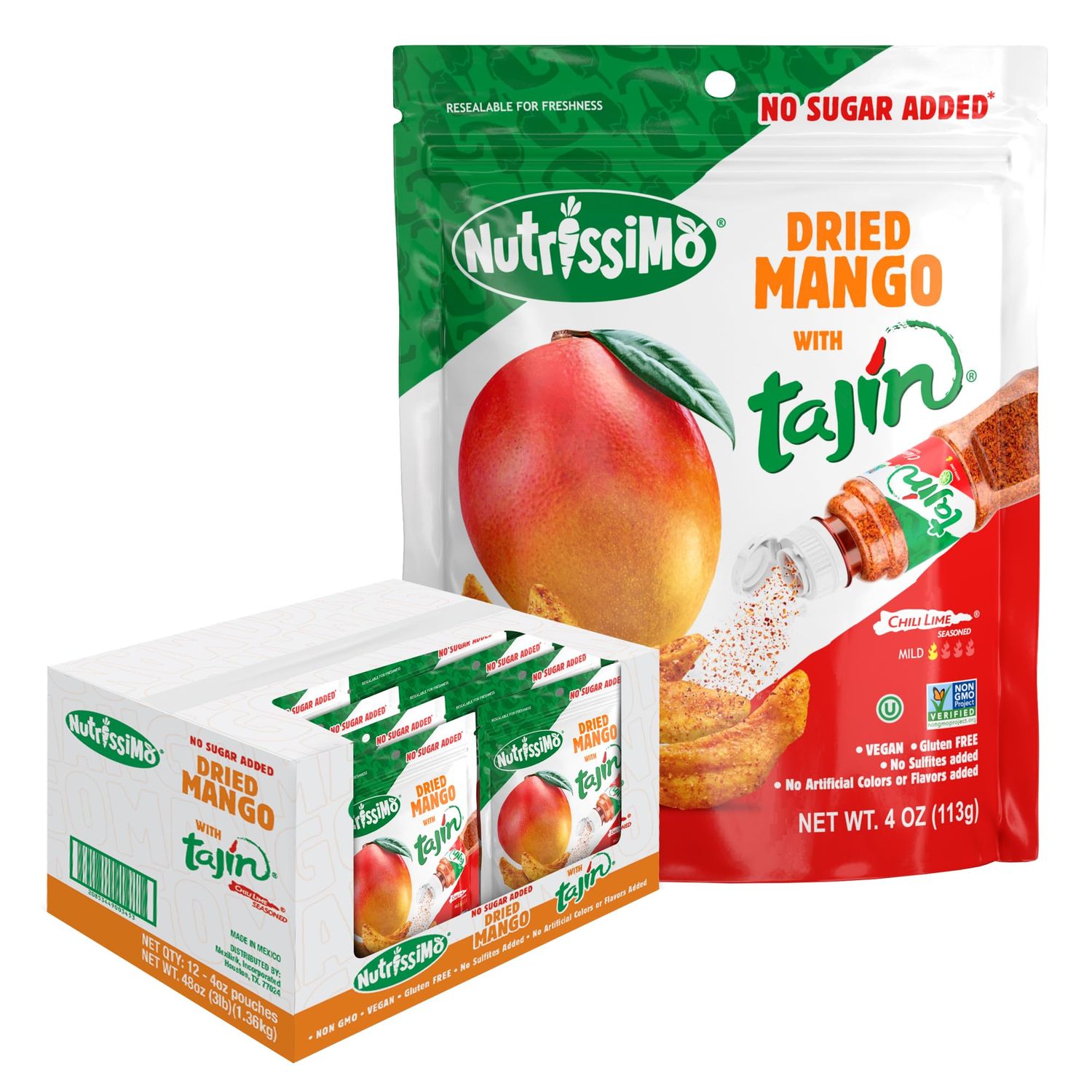 Nutrissimo Mango with Tajin, Dried Fruit Snack With No Sugar Added, Gluten-Free and Vegan Snacks 4oz (Pack of 12)