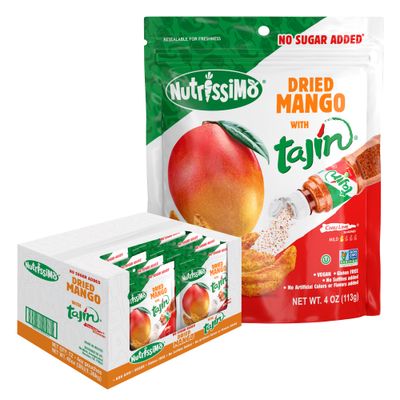 Nutrissimo Mango with Tajin, Dried Fruit Snack With No Sugar Added, Gluten-Free and Vegan Snacks 4oz (Pack of 12)