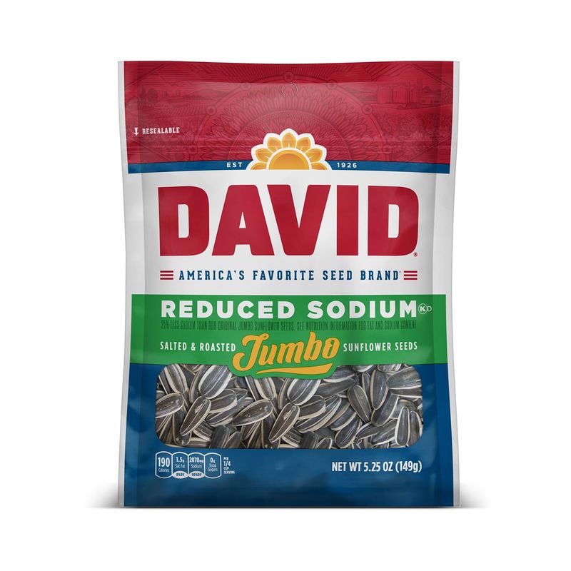 DAVID Roasted and Salted Reduced Sodium Sunflower Seeds, Original Flavor, 5.25oz.