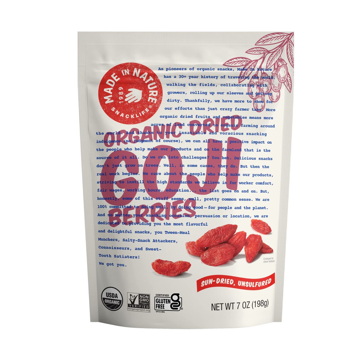 Made In Nature Organic Goji Berries, 7 Ounce (Pack of 1) - Vegan Snack, Non-GMO, Unsulfured, Gluten Free