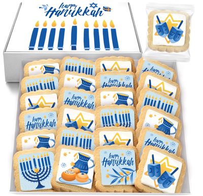 Happy Hanukkah Cookies Gift Basket Kosher bulk Party favors for Kids  Jewish Holiday Gourmet Corporate Food Gift INDIVIDUALLY WRAPPED  24 Decorated Sugar Cookies Menorah Donuts Dreidels