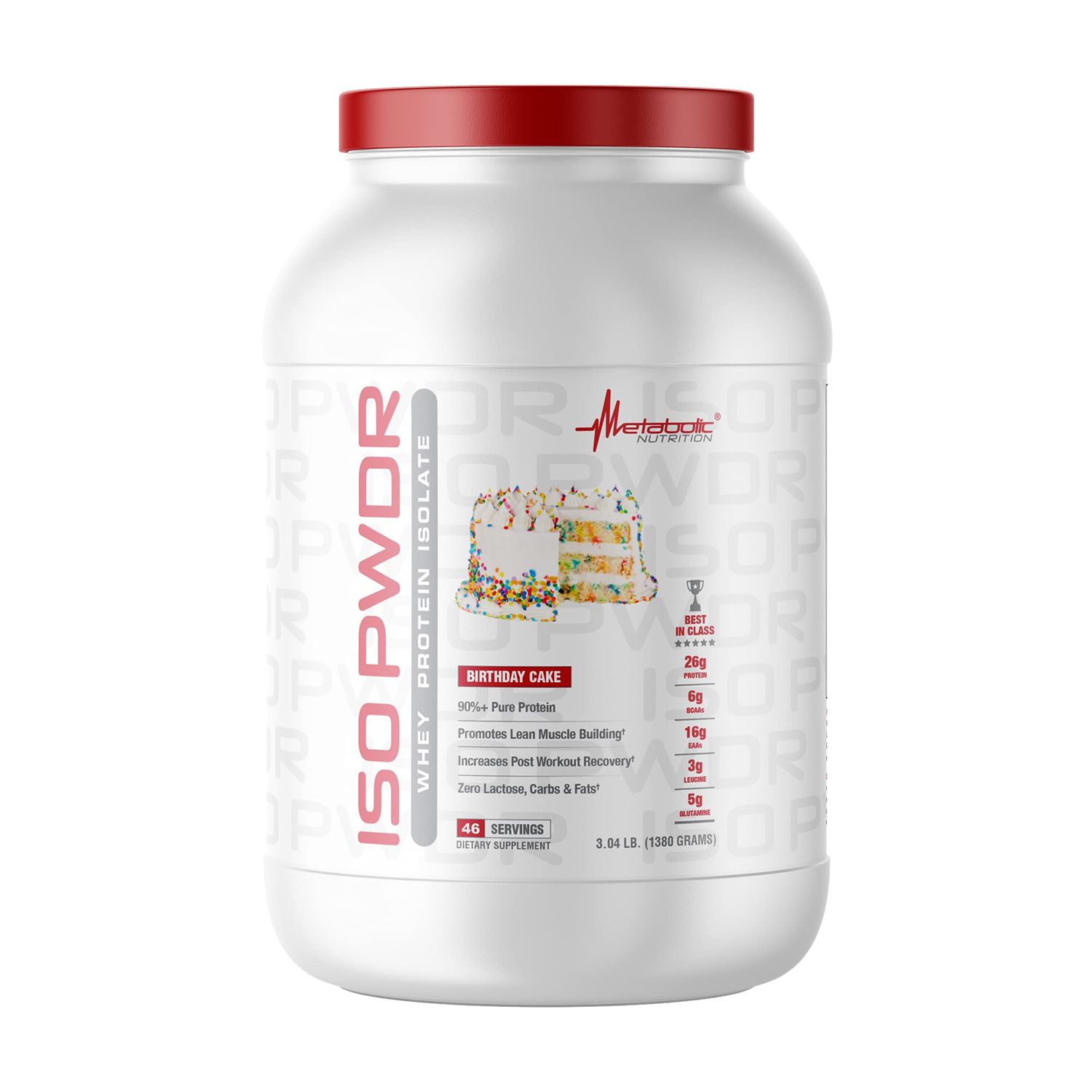 Metabolic Nutrition Whey Protein Isolate ISO PWDR Birthday Cake, 3.04lb, 23 Servings, 26g Protein, Fast Digesting, Zero Carbs, Delicious Flavor, Very Low Carbs &amp; Fat, Zero Lactose