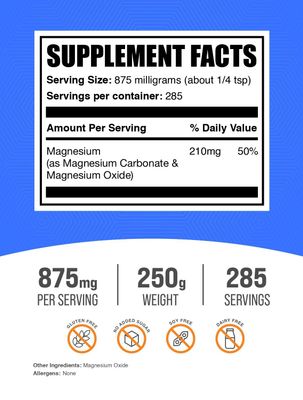 BulkSupplements.com Magnesium Carbonate Powder - Magnesium Carbonate Supplement, Magnesium Carbonate Food Grade - Gluten Free, 875mg per Serving, 250g (8.8 oz) (Pack of 1)