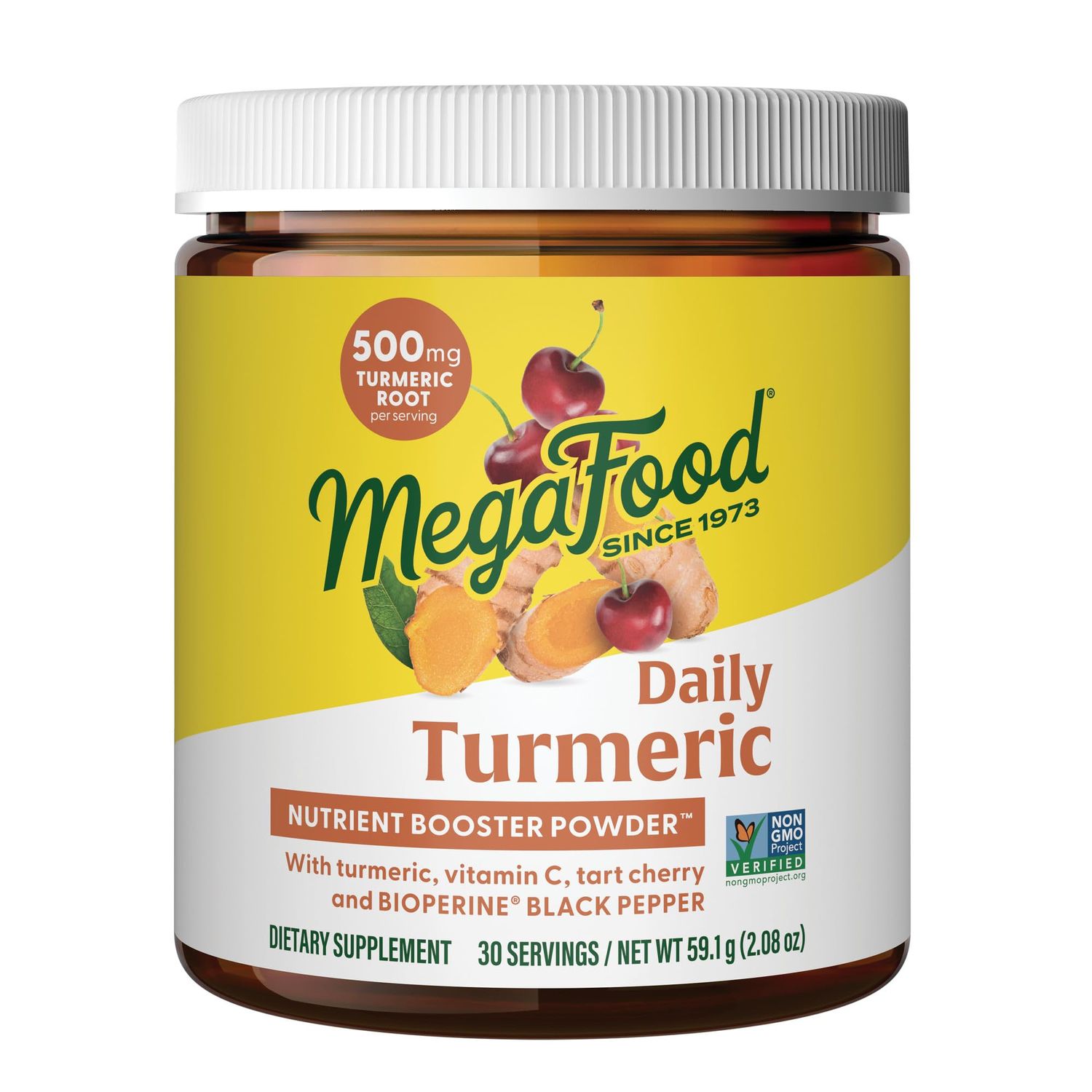 MegaFood Daily Turmeric Nutrient Booster Powder - Turmeric Supplement -with Black Pepper Extract, Tart Cherry &amp; Vitamin C - Vegan - Made Without 9 Food Allergens - 2.08 Oz (30 Servings)