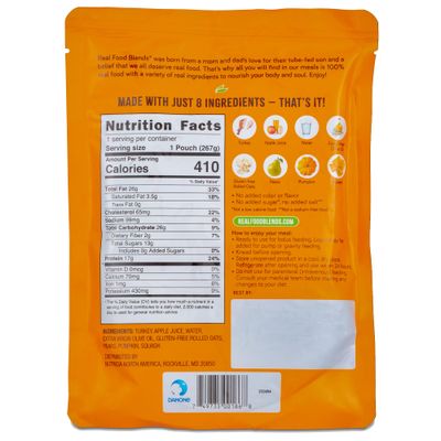 Real Food Blends Select Turkey, Pears &amp; Pumpkin - Pureed Food Meal for Feeding Tubes, 9.4 oz Pouch (Pack of 12 Pouches)