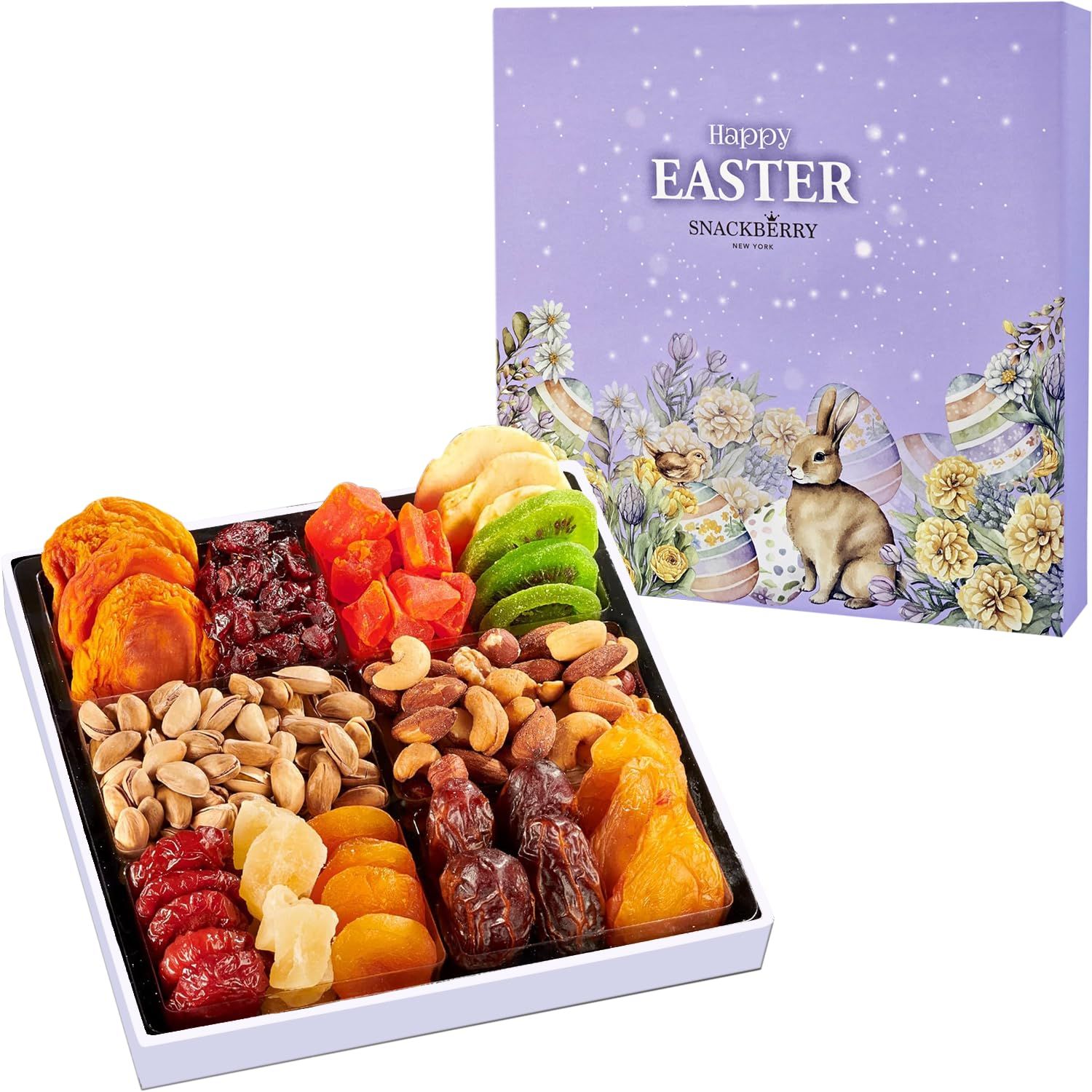 Easter Dried Fruit &amp; Nuts Gift-Basket Arrangement Platter, Gourmet Food Snack Box, For Easter Day, Healthy Kosher, Her Him, 12 Snackberry Assortment (Single)