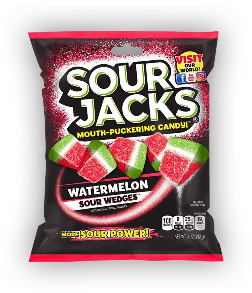SOUR JACKS Sour Candies, Watermelon, 5 Ounce