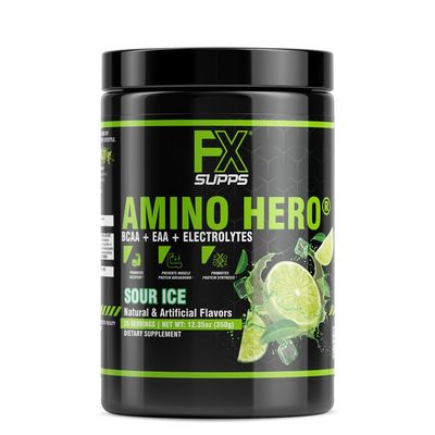 FXSUPPS Amino Hero Sour Ice Flavor (25 Servings)  Post-Workout Recovery Drink for Men and Women  Energy Powder Mix with BCAA, EAA, and Electrolytes  Promotes Endurance and Healthy Muscles - 1 Pack