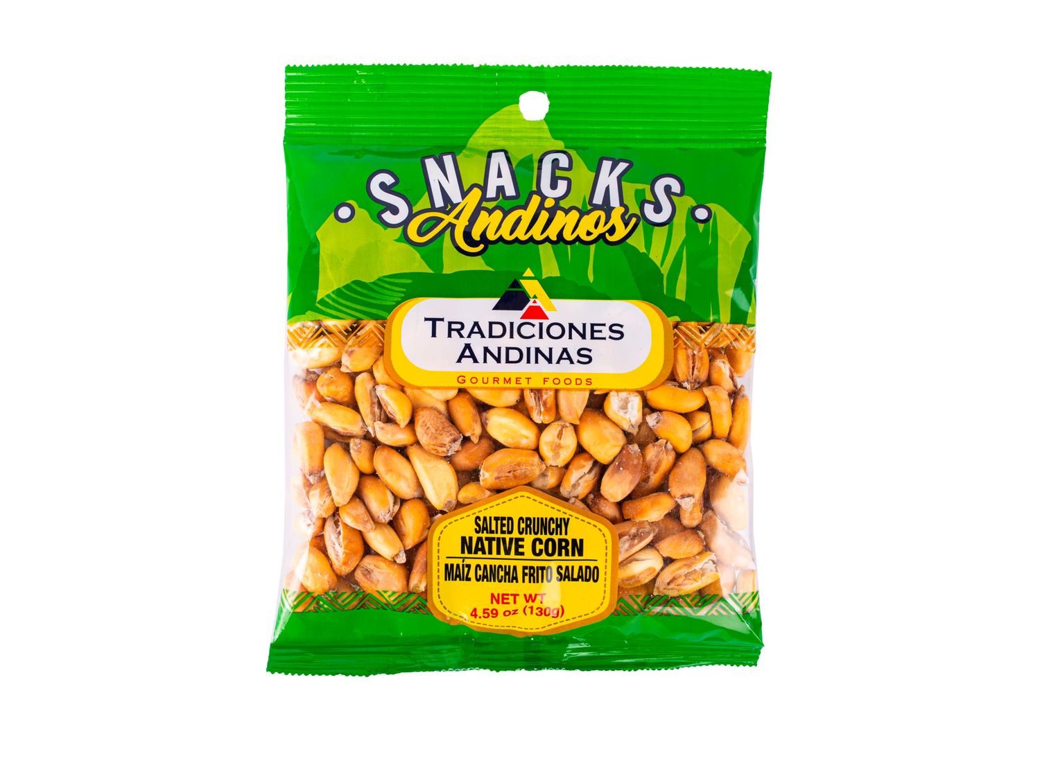 Tradiciones Andinas Salted Crunchy Native Corn 4.59 oz - Maiz Cancha Snack Salty Fried, Frito Crujiente y Salado, Golosinas Saladitas Peruanas, Peruvian Products Ready To Eat, Producto Peruano