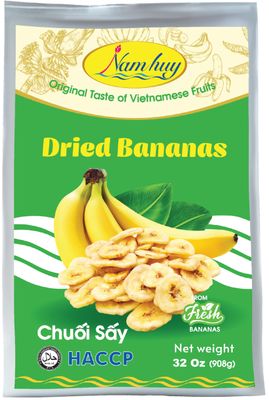 NAM HUY Dried Banana Fruit Snacks, Original Taste of Vietnamese Fruits, No-Added Sugar or Preservatives, Delicious Crispy Texture, Vegan Snack Packs, HACCP &amp; Halal Certificate (32 Oz)